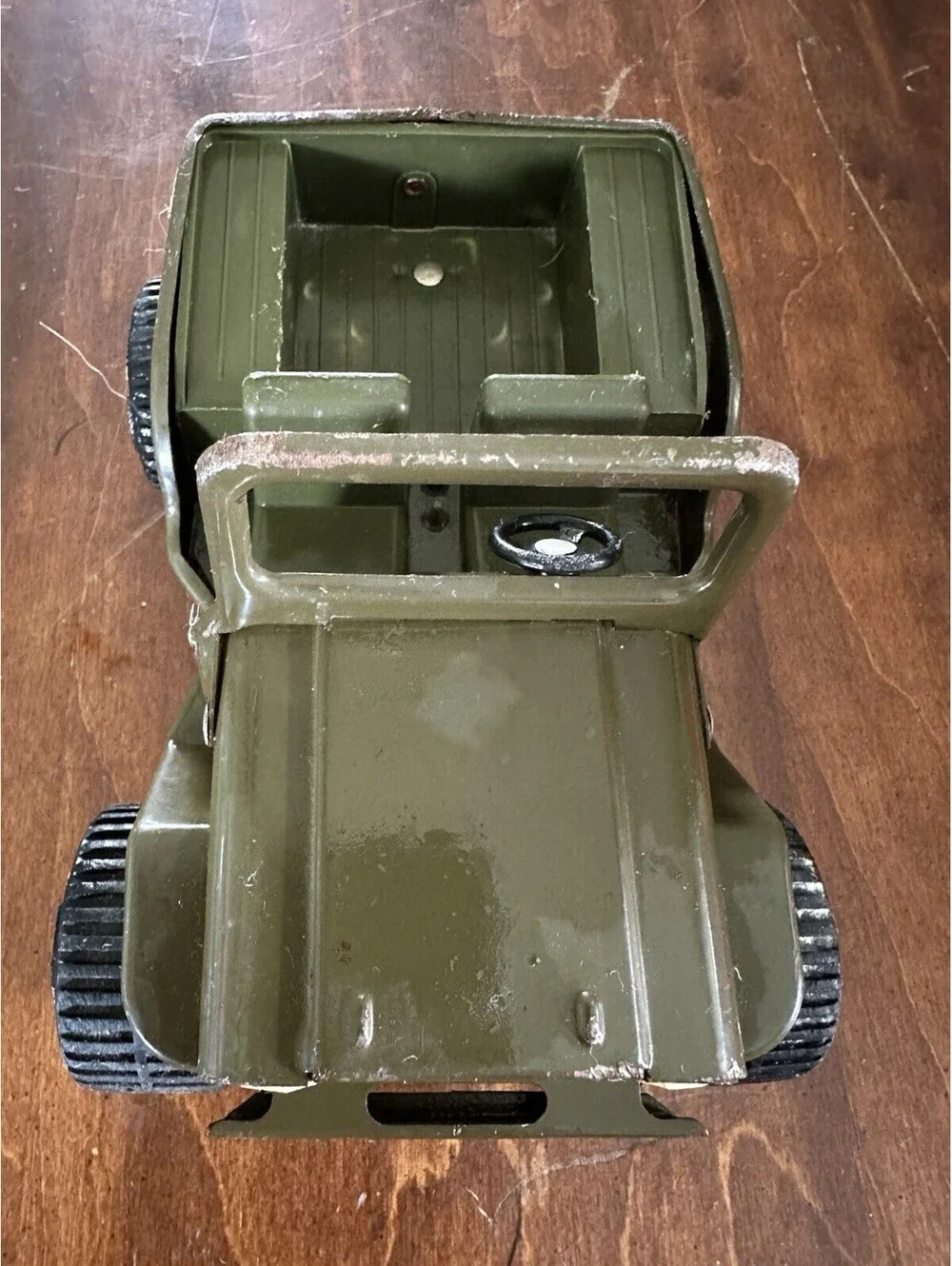 Vintage Tonka Pressed Steel Military Jeep Olive Green Toy Truck 9